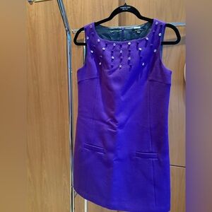 Pre-Loved Tara Jarmon Vibrant Purple Mini Dress with Embellished Bodice Sized 38
